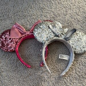 Disney parks sequin Mouse Ear Headbands in Pink and Silver